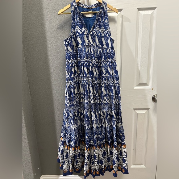 Anthropologie blue abstract tiered maxi dress size XS/S - Picture 4 of 12